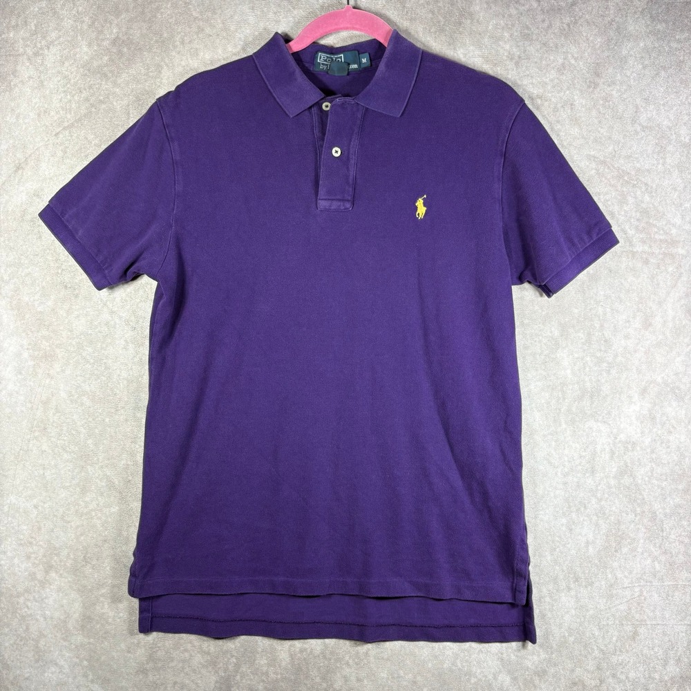 Polo Ralph Lauren Polo Shirt Men M Purple Short Sleeve Pique Yellow Pony Classic
